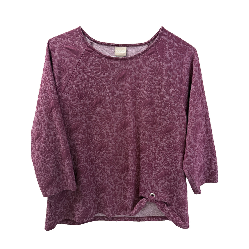 Chico's Womens 2 (12/L) Purplish Burgandy Paisley Twist Front Top Casual